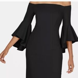 Calvin Klein Black Off Shoulder Ruffle Cocktail Dress NWT Elegant Party